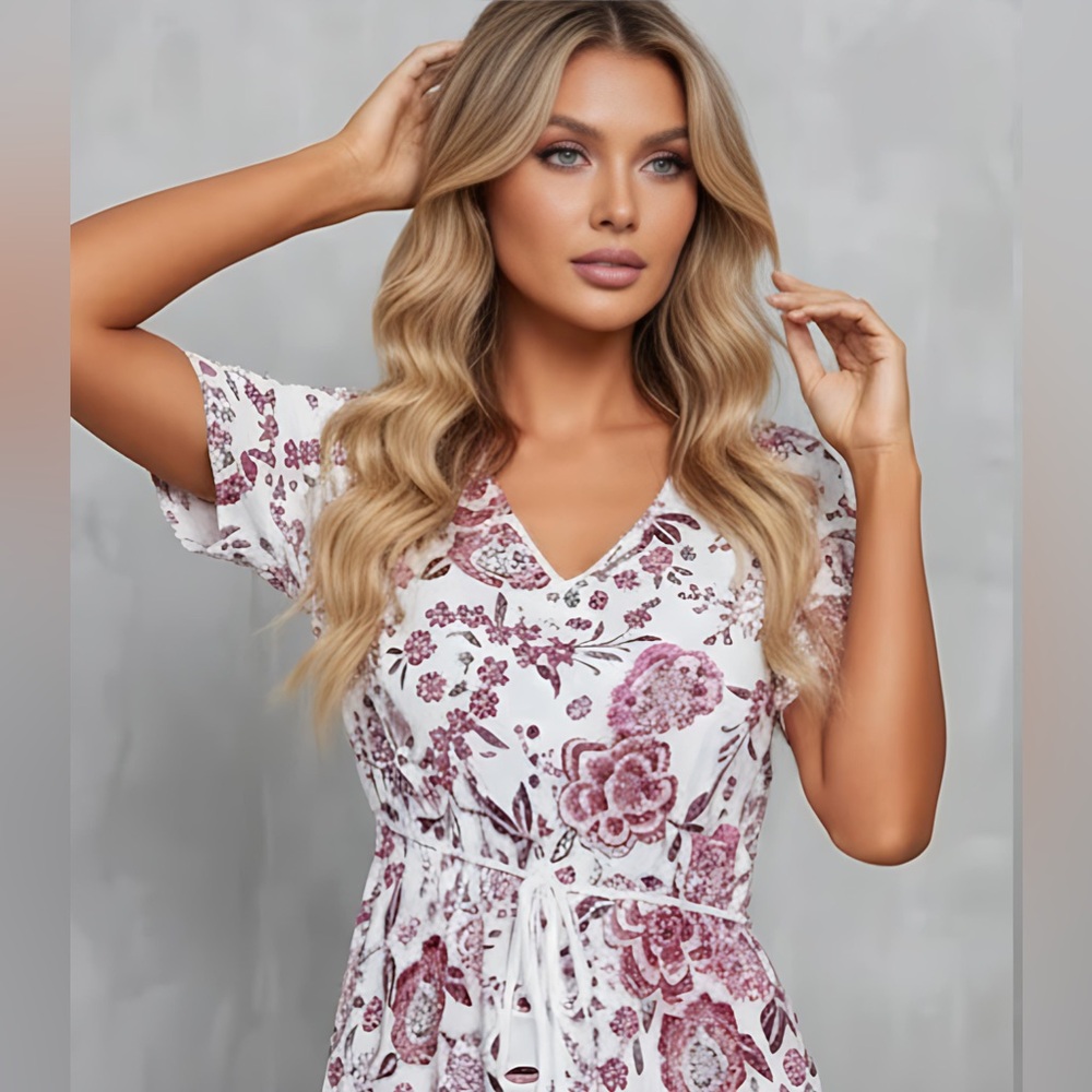 Floral Print Ruffle Hem Dress - Picture 2 of 8